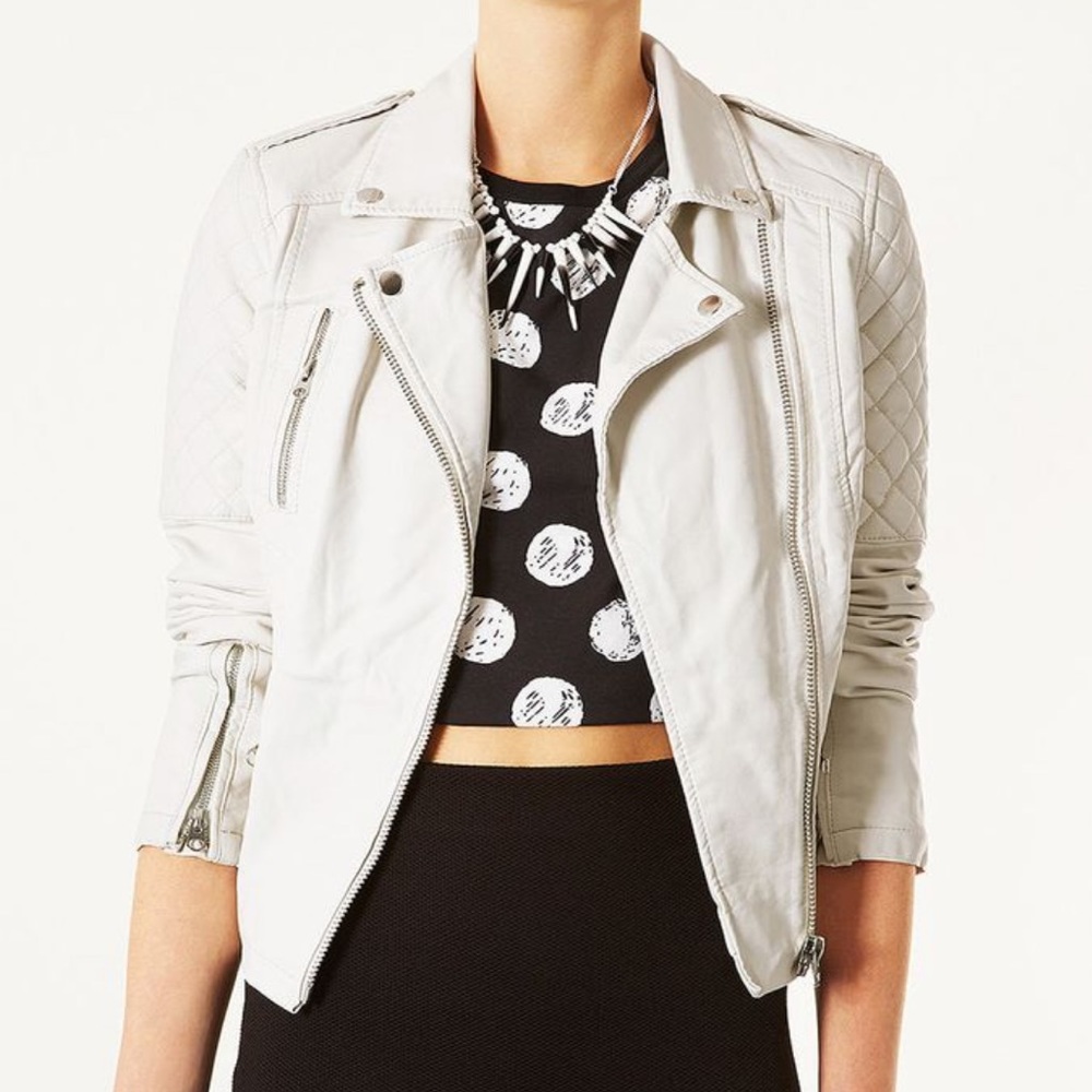 Faux white leather topshop moto biker jacket